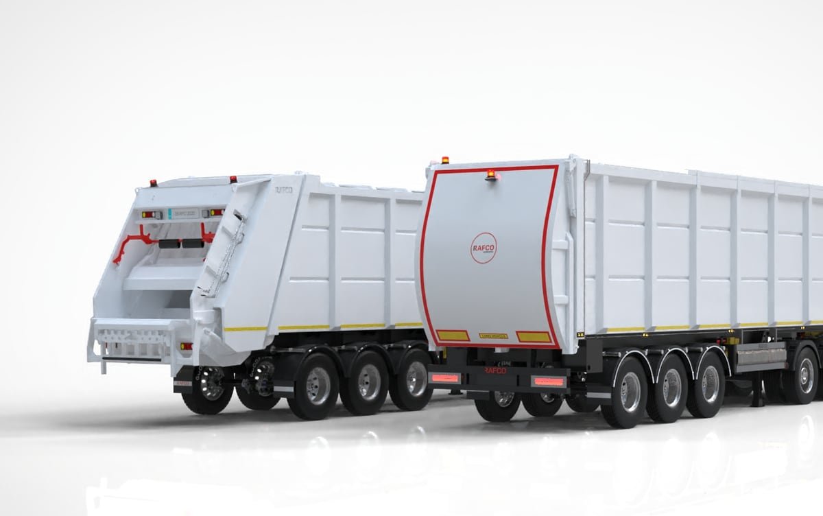 Remolque de transferencia compactador RAFCO 70 m³ — tractocamión con remolque de alta capacidad