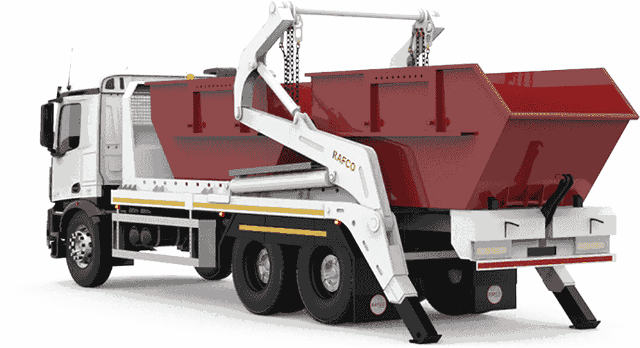 RAFCO SD — Portacontenedor Doble, camión blanco de uso pesado que transporta dos contenedores